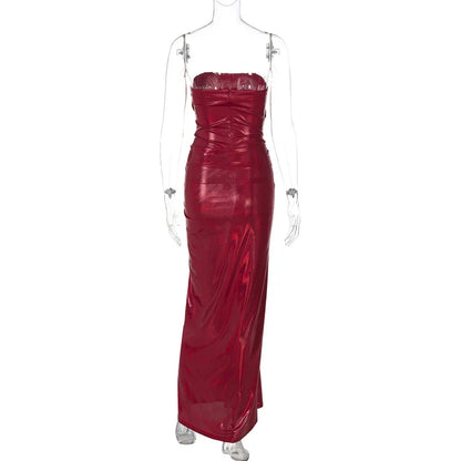 Elegant Dresses - Metallic Red Strapless Gala Gown Elegant Evening Dress