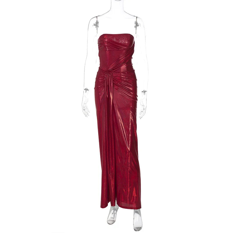 Elegant Dresses - Metallic Red Strapless Gala Gown Elegant Evening Dress