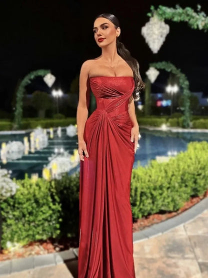 Elegant Dresses - Metallic Red Strapless Gala Gown Elegant Evening Dress