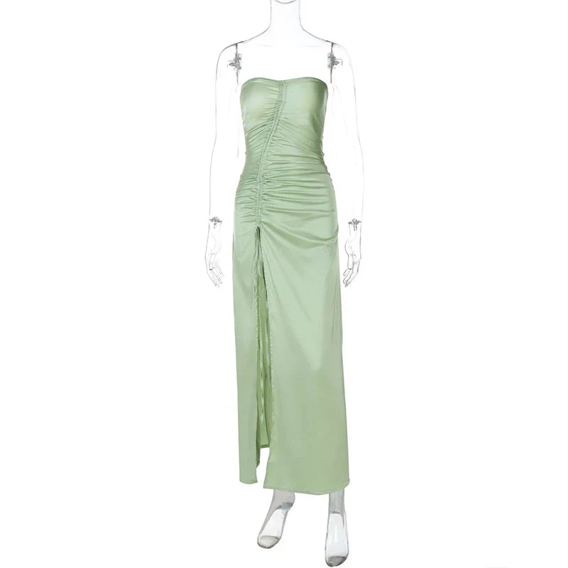 Elegant Dresses- Green Strapless Satin Dress- - IndioGear