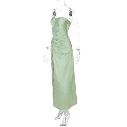 Elegant Dresses- Green Strapless Satin Dress- - IndioGear