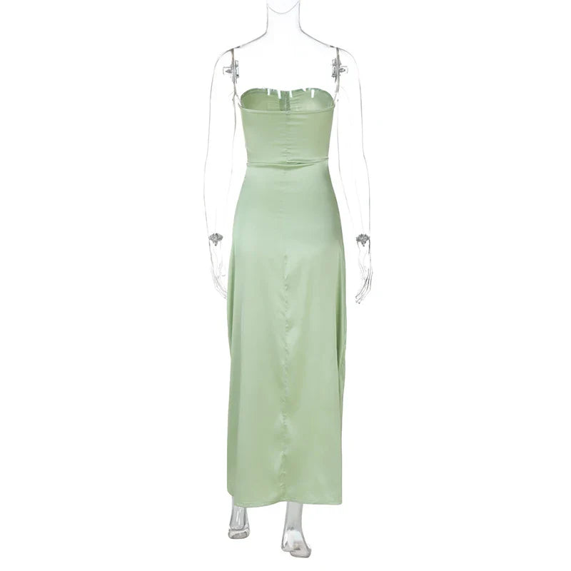 Elegant Dresses- Green Strapless Satin Dress- - IndioGear