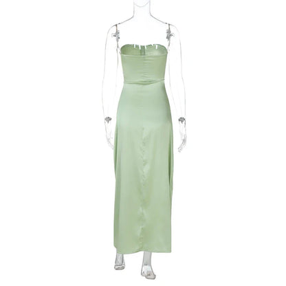 Elegant Dresses- Green Strapless Satin Dress- - IndioGear