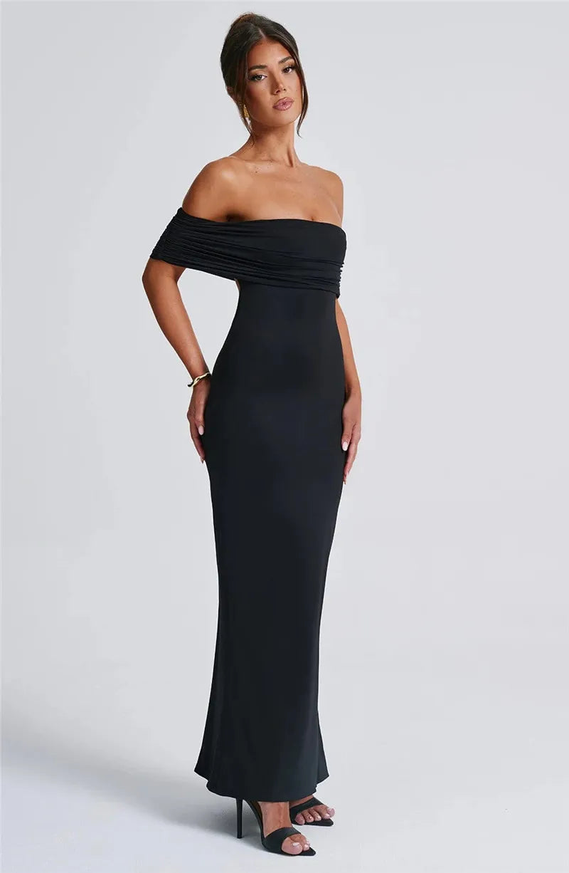 Elegant Dresses- Off-Shoulder Backless Gown - Mermaid Ruched Back Evening Dress- - IndioGear.com