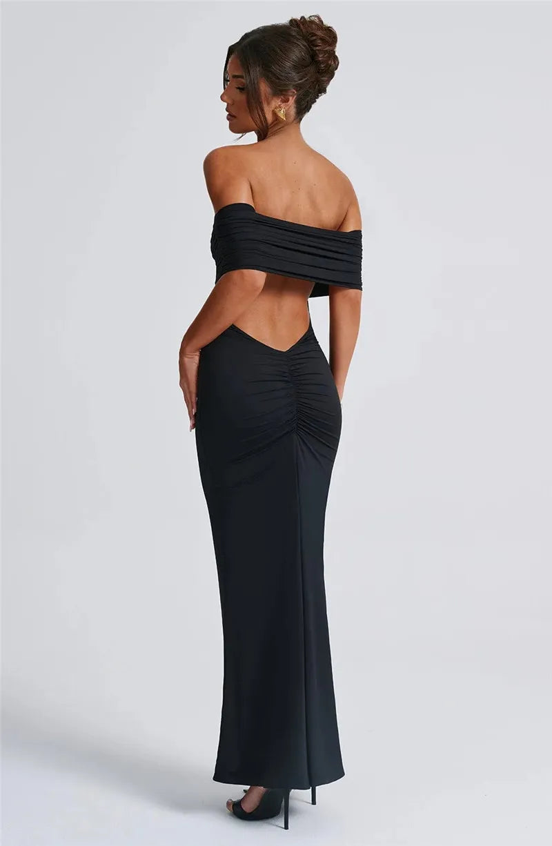 Elegant Dresses- Off-Shoulder Backless Gown - Mermaid Ruched Back Evening Dress- - IndioGear.com