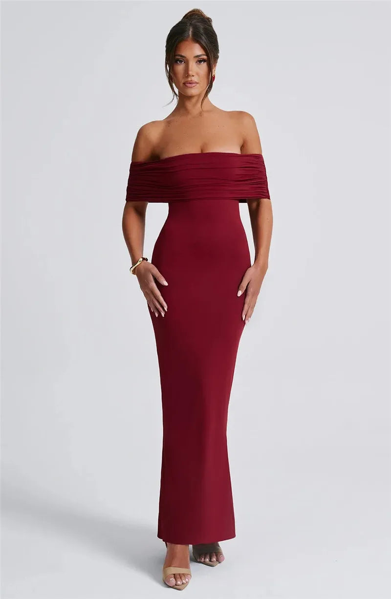 Elegant Dresses- Off-Shoulder Backless Gown - Mermaid Ruched Back Evening Dress- - IndioGear.com