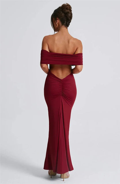 Elegant Dresses- Off-Shoulder Backless Gown - Mermaid Ruched Back Evening Dress- - IndioGear.com