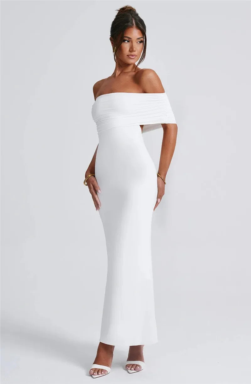 Elegant Dresses- Off-Shoulder Backless Gown - Mermaid Ruched Back Evening Dress- - IndioGear.com