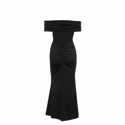 Elegant Dresses- Off-Shoulder Backless Gown - Mermaid Ruched Back Evening Dress- - IndioGear.com