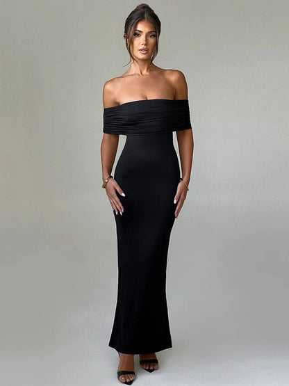 Elegant Dresses- Off-Shoulder Backless Gown - Mermaid Ruched Back Evening Dress- - IndioGear.com