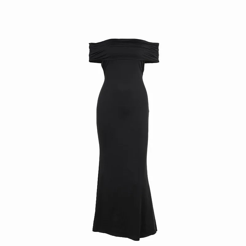 Elegant Dresses- Off-Shoulder Backless Gown - Mermaid Ruched Back Evening Dress- - IndioGear.com