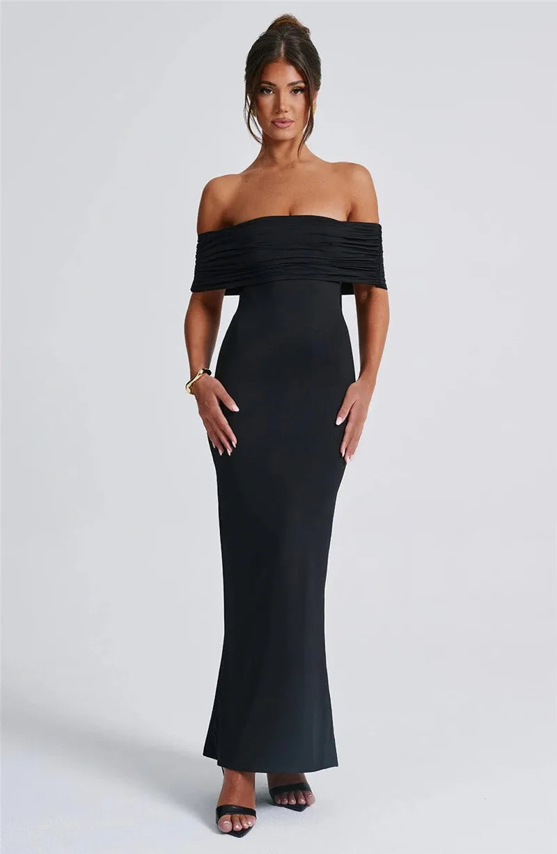 Elegant Dresses- Off-Shoulder Backless Gown - Mermaid Ruched Back Evening Dress- - IndioGear.com