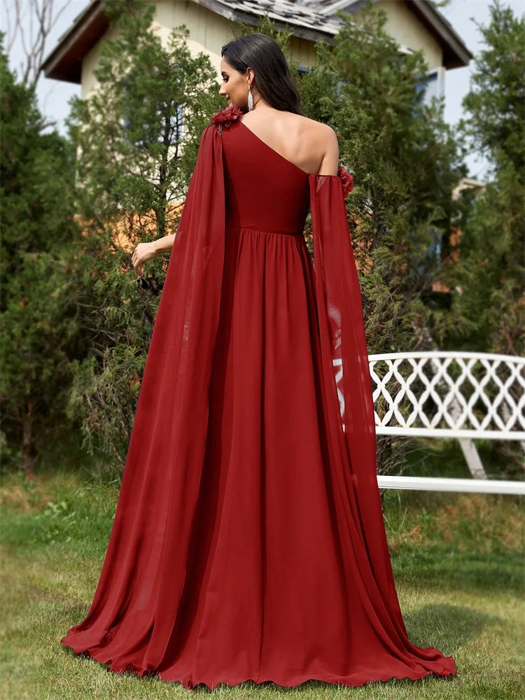 Elegant Dresses- One-Shoulder Gown for Elegant Evening - Draping Chiffon Formal Dress- - Chuzko Women Clothing