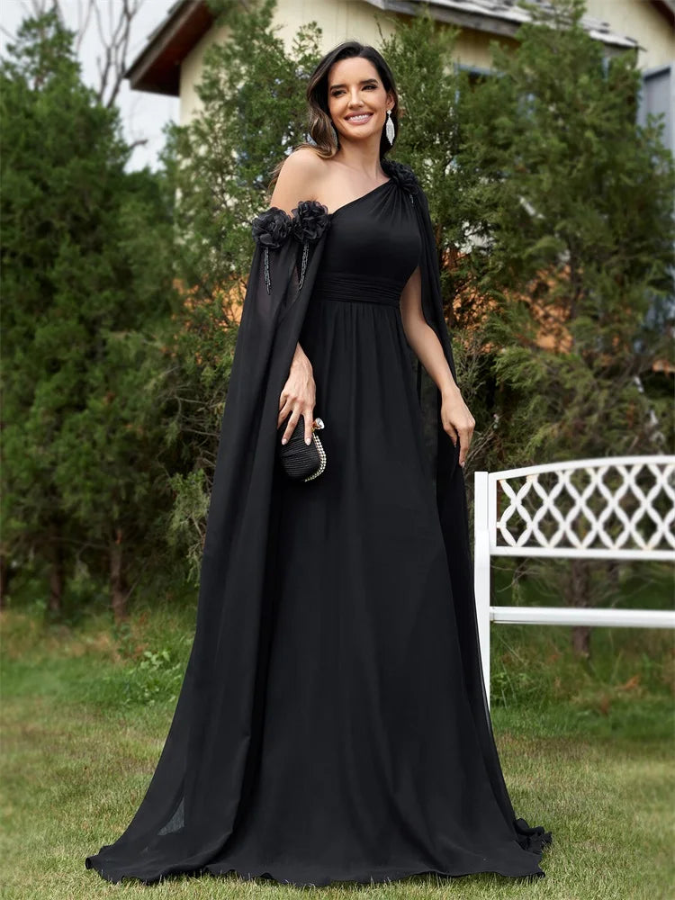 Elegant Dresses- One-Shoulder Gown for Elegant Evening - Draping Chiffon Formal Dress- - Chuzko Women Clothing