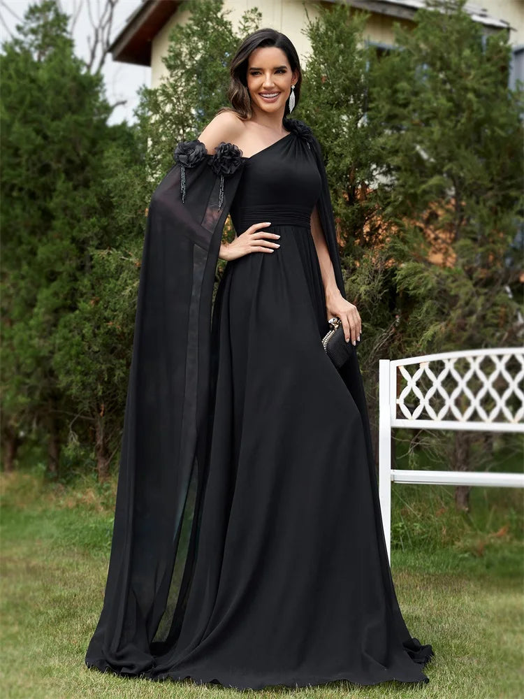 Elegant Dresses- One-Shoulder Gown for Elegant Evening - Draping Chiffon Formal Dress- - Chuzko Women Clothing