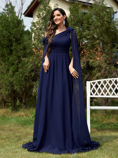 Elegant Dresses- One-Shoulder Gown for Elegant Evening - Draping Chiffon Formal Dress- - Chuzko Women Clothing