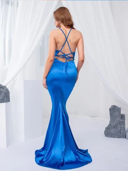 Elegant Dresses- Prom Vibrant Blue Sweep Train Gown - Mermaid Dress for Gala Nights- - IndioGear.com