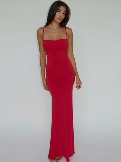 Elegant Dresses- Red Evening Gown with Elegant Details for Weddings and Galas- Red- IndioGear.com