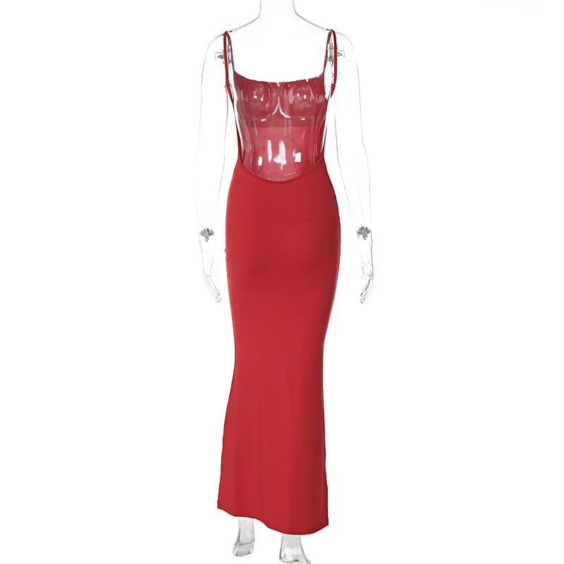 Elegant Dresses- Red Evening Gown with Elegant Details for Weddings and Galas- - IndioGear.com