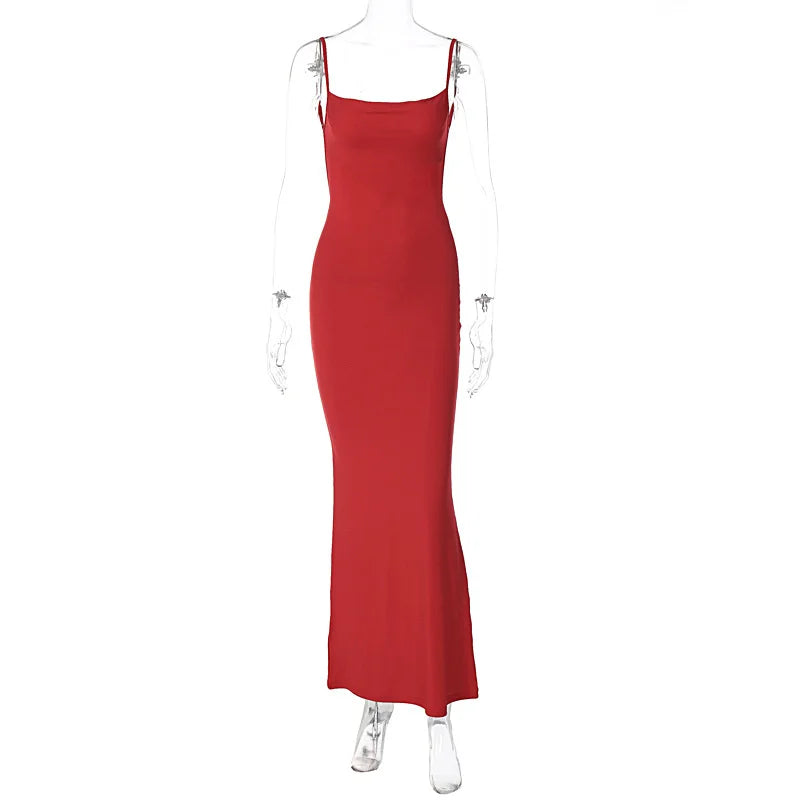 Elegant Dresses- Red Evening Gown with Elegant Details for Weddings and Galas- - IndioGear.com