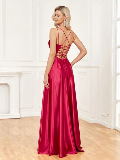 Elegant Dresses- Satin Evening Gown for Gala Events- - Chuzko Women Clothing