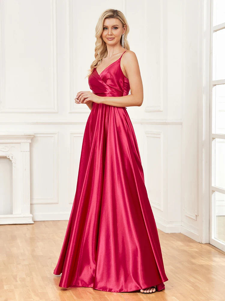 Elegant Dresses- Satin Evening Gown for Gala Events- - Chuzko Women Clothing