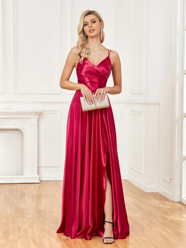 Elegant Dresses- Satin Evening Gown for Gala Events- - Chuzko Women Clothing