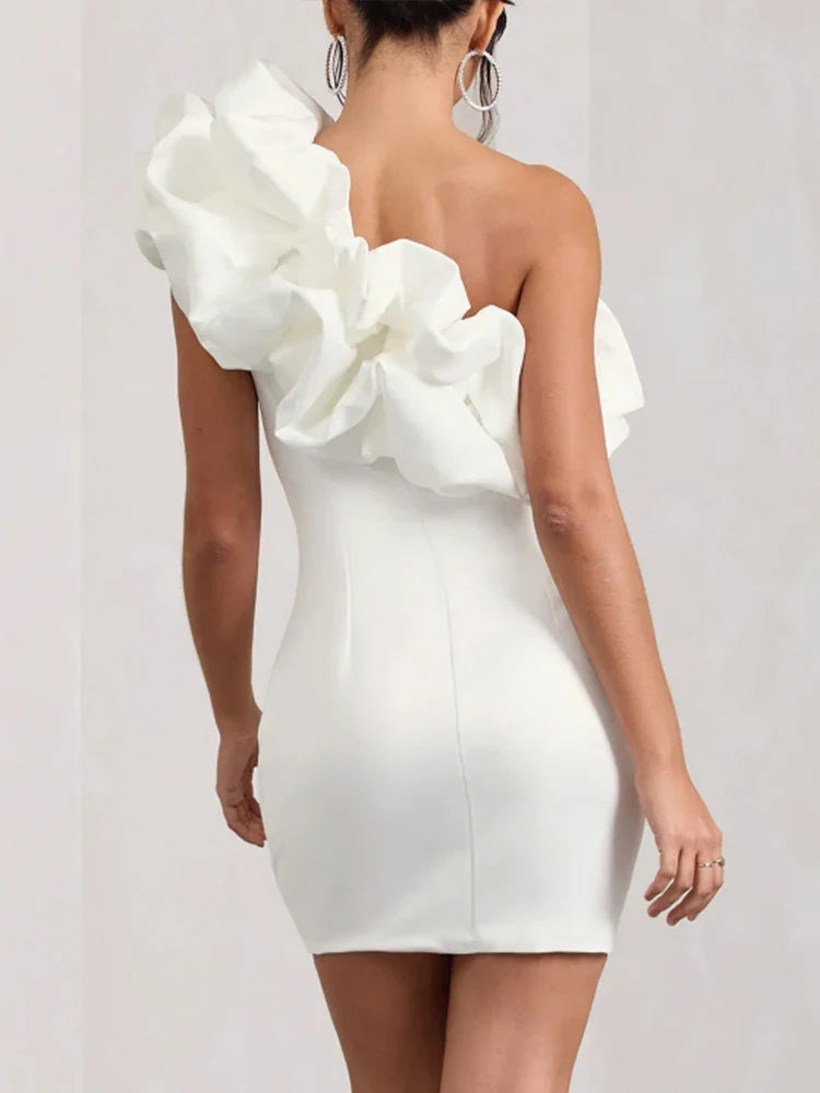 Elegant Dresses- Satin Flounce One-Shoulder Dress for Cocktail Affairs- - IndioGear Fashion and Gear