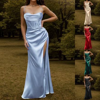 Elegant Dresses- Satin Silk Finish Gown Dress for Gala & Red Carpet Events- - Chuzko Women Clothing