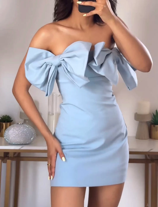 Elegant Dresses- Strapless Blue Mini Dress for Wedding Guests- - IndioGear Women Clothing