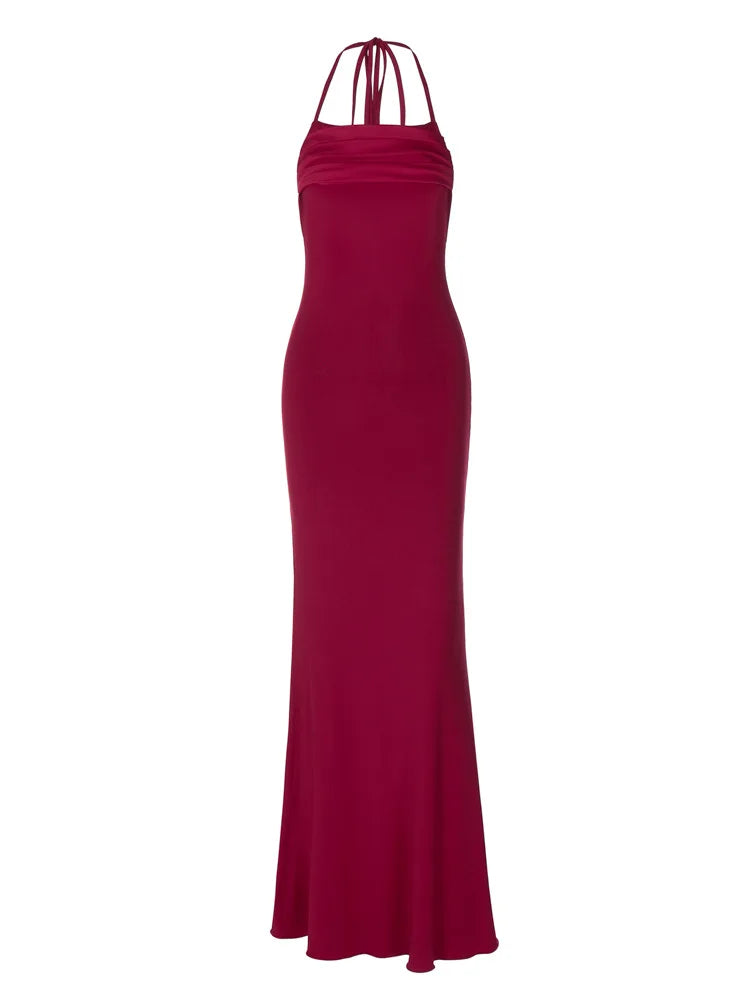 Elegant Dresses- Strappy-Back Evening Elegance Halter Maxi Dress- - IndioGear.com