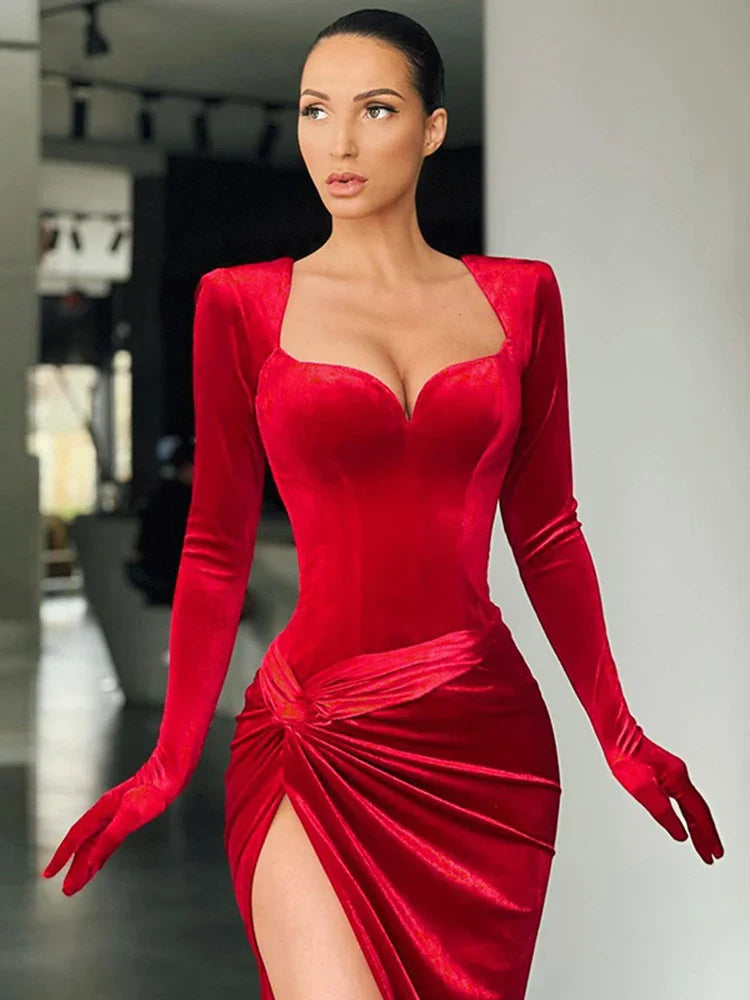 Elegant Dresses- Velvet Gown Evening Dress for Winter Galas- - IndioGear.com