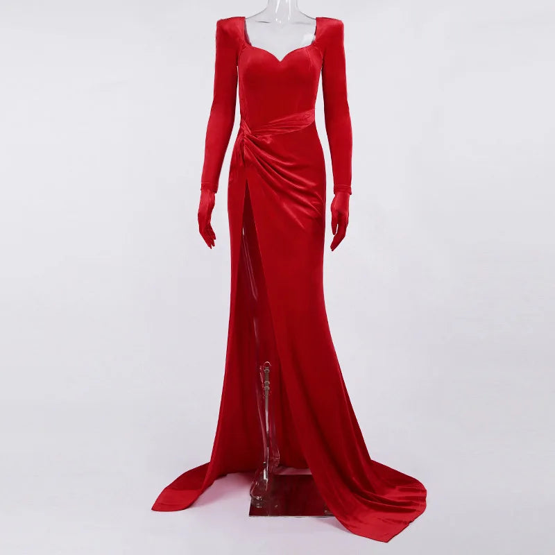 Elegant Dresses- Velvet Gown Evening Dress for Winter Galas- - IndioGear.com