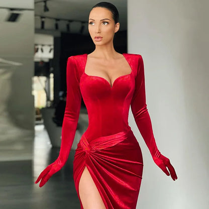 Elegant Dresses- Velvet Gown Evening Dress for Winter Galas- - IndioGear.com