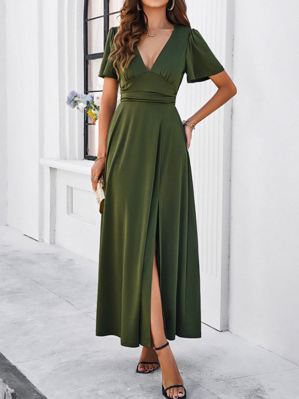 Elegant Dresses- Women Elegant A-Line Slit Maxi Dress for Wedding Guests- - IndioGear.com