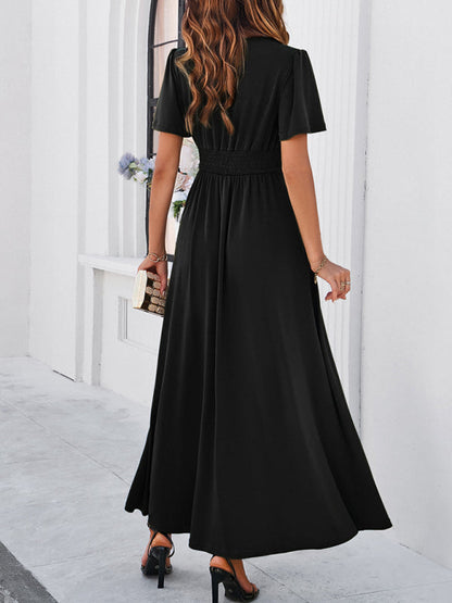 Elegant Dresses- Women Elegant A-Line Slit Maxi Dress for Wedding Guests- - IndioGear.com