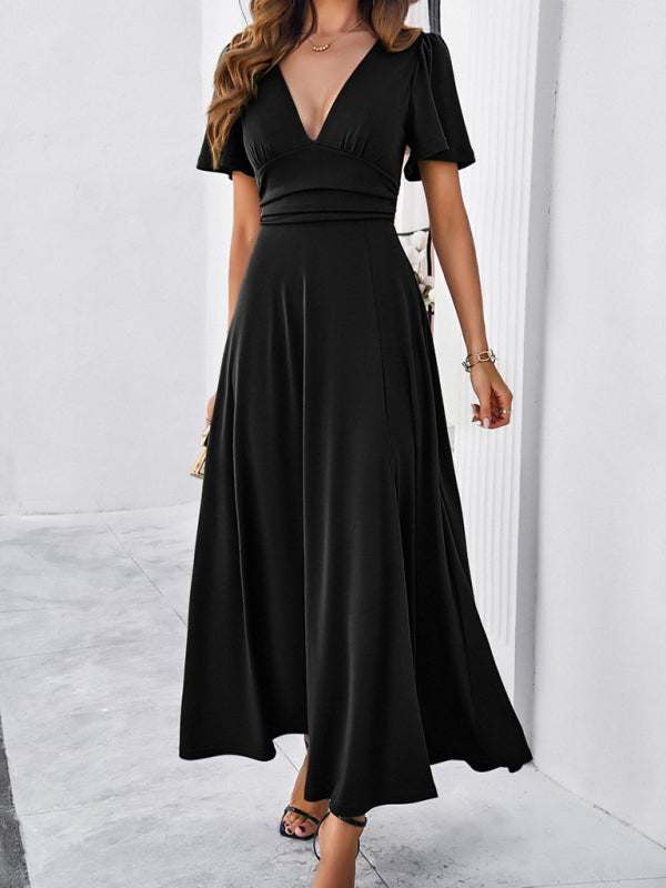 Elegant Dresses- Women Elegant A-Line Slit Maxi Dress for Wedding Guests- - IndioGear.com