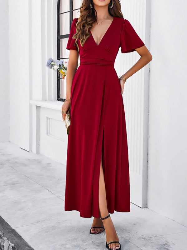 Elegant Dresses- Women Elegant A-Line Slit Maxi Dress for Wedding Guests- - IndioGear.com