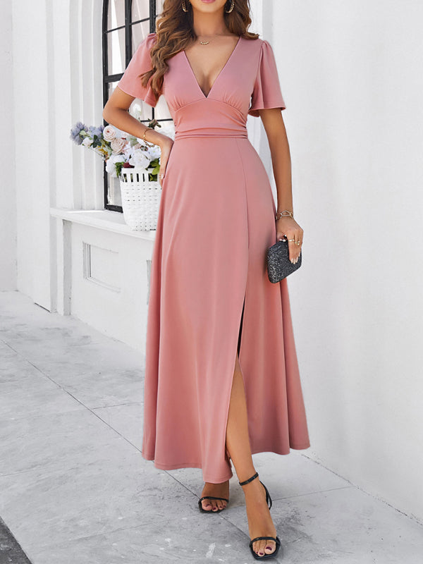 Elegant Dresses- Women Elegant A-Line Slit Maxi Dress for Wedding Guests- - IndioGear.com