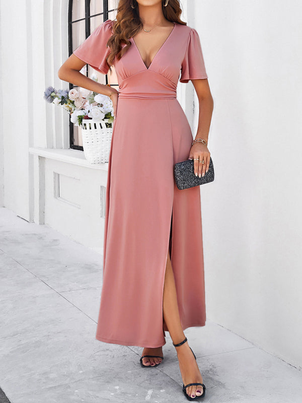 Elegant Dresses- Women Elegant A-Line Slit Maxi Dress for Wedding Guests- - IndioGear.com