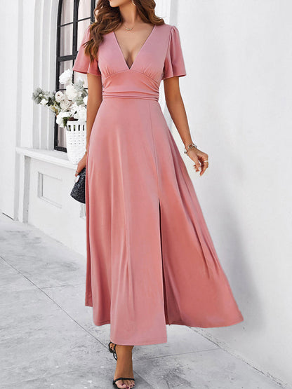 Elegant Dresses- Women Elegant A-Line Slit Maxi Dress for Wedding Guests- - IndioGear.com