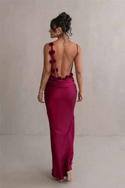 Elegant Dresses- Women's Elegant Cowl Neck Mermaid Dress - Draped Backless Gown- - Chuzko Women Clothing