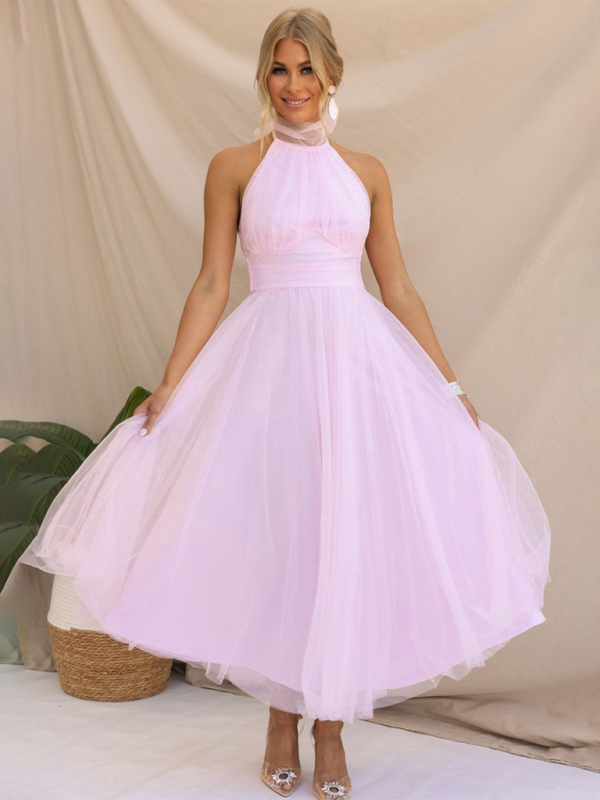 Elegant Dresses- Women's Fit & Flare Tulle Dress for Wedding Receptions- Pinkpurple- IndioGear Fashion and Gear