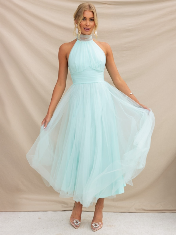 Elegant Dresses- Women's Fit & Flare Tulle Dress for Wedding Receptions- Green- IndioGear Fashion and Gear