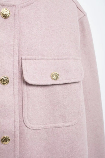 Elegant Jackets- Soft Pink Buttoned Blazer Elegant Dusty Office Jacket- - IndioGear.com