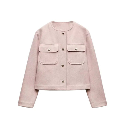 Elegant Jackets- Soft Pink Buttoned Blazer Elegant Dusty Office Jacket- Pink- IndioGear.com