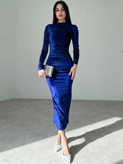 Elegant Velvet Dresses- Elegant Emerald Velvet Winter Dress- - IndioGear.com