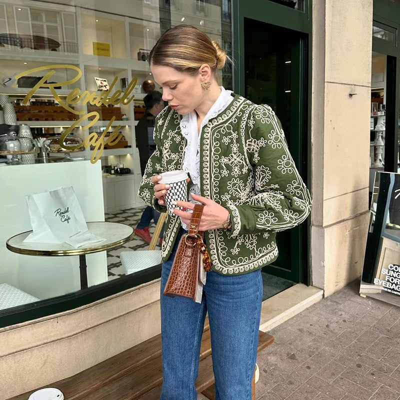 Embroidery Jackets- Floral Finesse Embroidered Jacket- - IndioGear.com