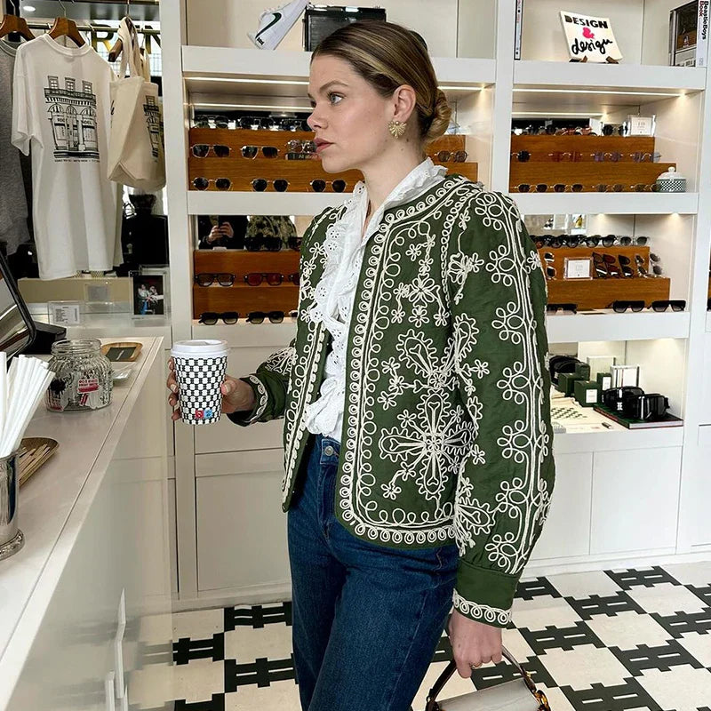 Embroidery Jackets- Floral Finesse Embroidered Jacket- - IndioGear.com