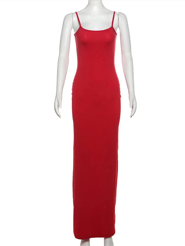 Evening Dresses- Curve-Hugging Sleeveless Maxi Dress- - IndioGear.com